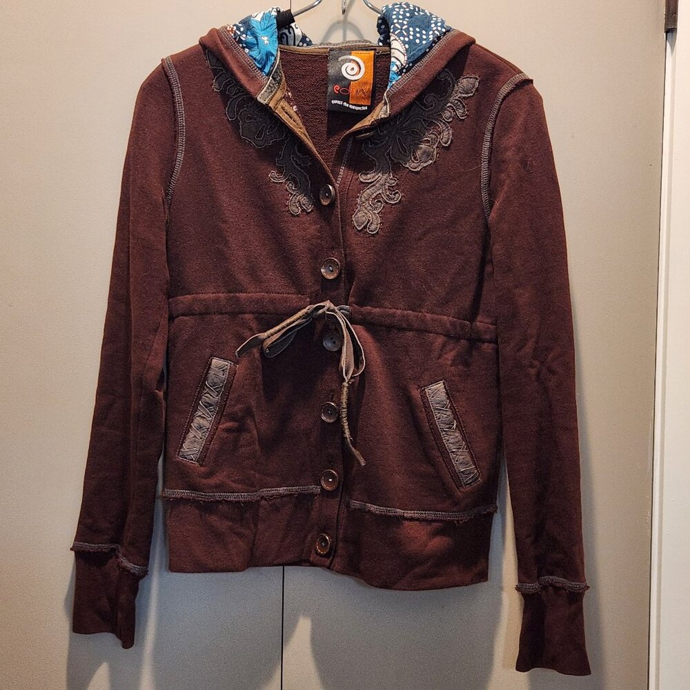 Fun Edin Hoodie With Tie Waist Appliqued Details Contrasting Fabric